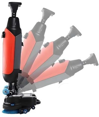 Autolaveuse de sol professionnelle sans fil, 43 cm (17 pouces), batterie 36 V, tête de lavage à 360°, rouge, idéale pour restaurants, commerces et bureaux.