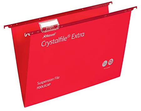 Rexel CrystalFile Extra Hängemappen (Polypropylen, 15 mm V-Boden, Format Foolscap) 25 Stück rot