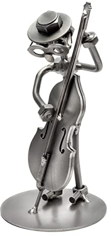 STEEMO Schraubenmännchen Kontrabass Musiker Geschenk Metall-Kunst Deko Figur - Geschenkidee, Stahl, grau 8x8x17 cm