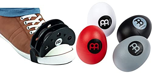 Meinl FJS2SBK Foot Jingle Shaker & Meinl ESSET Egg-Shaker Assortment Four Sounds, 4 Pieces
