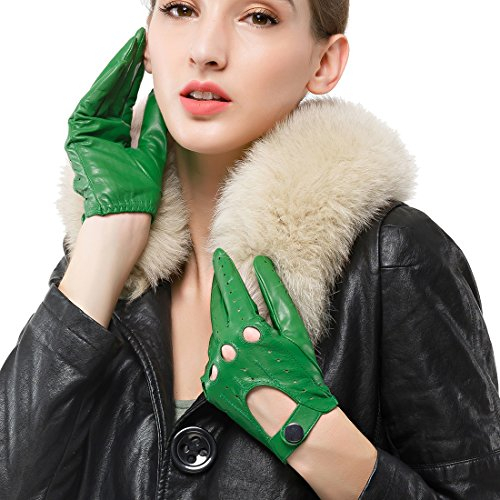 Nappaglo Damen Lederhandschuhe für fahren Touchscreen klassische Lammfell Vollfinger Motorrad Ungefüttert Handschuhe (M (Umfang der Handfläche:17.8-19.0cm), Grün(Non-Touchscreen))
