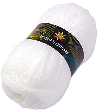 PSYWORK 50g Schwarzlicht Wolle Neon | Weiß | Strickgarn aus 100% Polyacryl | zum Häkeln & Stricken | fluoreszierend leuchtend | UV-aktiv | DIY | Basteln | StringArt | Handarbeit