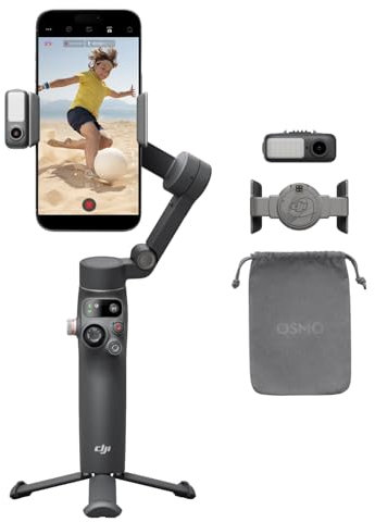 DJI Osmo Mobile 7P Stabilizzatore per iPhone, Android, Tracciamento nativo, Illuminazione, Stabilizzatore 3 assi per smartphone, Avvio rapido, Manico telescopico e treppiede integrati