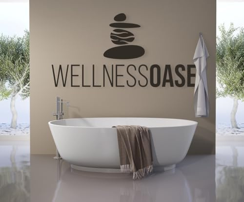 tjapalo® a38 wohnzimmer wandtattoo wellness oase Wandsticker Bad Wandaufkleber Steine Wandtattoo Wohnzimmer wandtattoo badezimmer wasserfest, Farbe: Schwarz, Größe: B58xH26cm