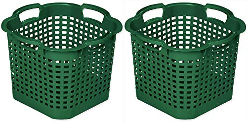 Novatool 2X Gartenkorb grün 25 L Erntekorb 40cm Drehstapelkorb Laubkorb Kunststoffkorb Mehrzweckkorb Vorratskorb Obstkorb Kartoffelkorb