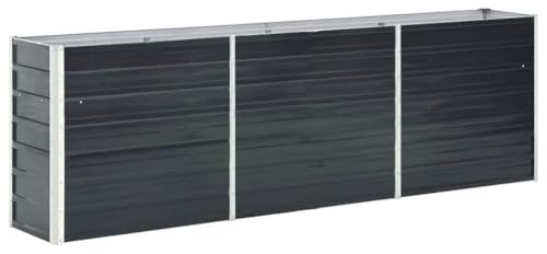 vidaXL Garden Raised Bed, Galvanised Steel, Anthracite, 240x40x77 cm, Rectangular Outdoor Patio Planter, Flowe Herb and Vegetable Box, Open Bottom, Lawn and Garden, DIY Raised Bed