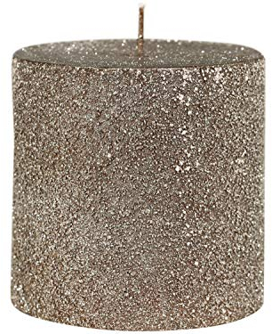 Chic Antique Stumpenkerze mit Glitzer in Mocca Braun - Rustikale Kerze - Rustic 10/10 cm - 67h