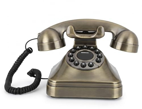 Topiky Vintage Wired Telephone with HD Call, Large Buttons, Voice Enhancement for Home, Hotel, Office Use, Antique Bronze Design, Fixed Desk Phone, UK Wiring System