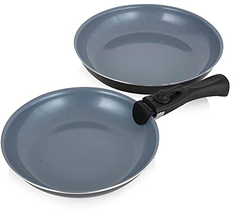 Tower T800203 Freedom 3 Piece Cookware Set with Ceramic Coating, Stackable Design and Detachable Handle, Graphite, Aluminium, Grey