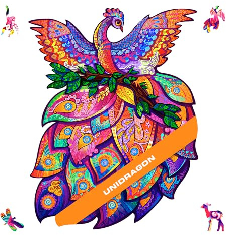 UNIDRAGON Original Holzpuzzle — Feenhafter Vogel, 107 Teile, Klein 7.1 x 9.1 Zoll (18 x 23 cm) Schöne Geschenkverpackung, Einzigartige Form Erwachsene und
