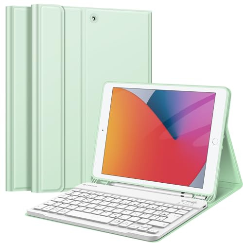 FINTIE Tastatur Hülle für iPad 10.2 Zoll (9/8/7 Generation, 2021/2020/2019) | Schutzhülle mit TPU Rückschale, Pencil Halter und magnetisch Abnehmbarer Tastatur mit QWERTZ Layout, Grün