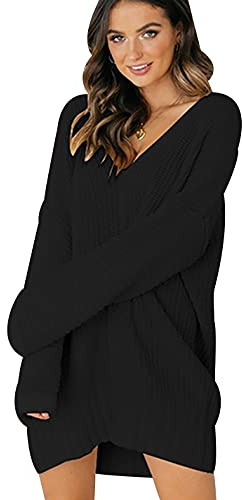 Vestido Jersey Vestir Punto Cuello Pico Mujer Invierno Sueter Mujer Jerséis Pullover Oversize Gordo Cuello V Talla Grande Jerseys Jerseis de Mujer Jumper Dress Suéter Suéteres para Mujer Negro XXL