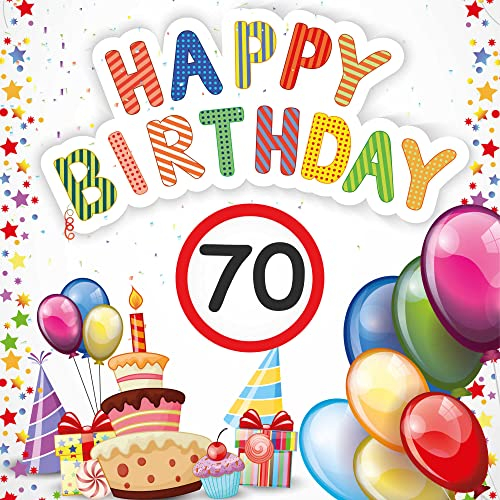 Indigos UG - Banner Geburtstag - Geburtstagsplane - Geburtstagsbanner Alter - 70 Jahre - 100x100 cm - Happy Birthday - mit Alter personalisiert - Kinder & Erwachsene - innen & außen