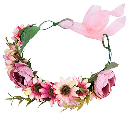 Blumen Haarschmuck Damen Blumenstirnband Rose Blumenkrone Haarband mit Schleife Blumenkranz Kopfband Mädchen Haarkranz Boho Kopfschmuck Braut Brautjungfer Stirnband Hochzeit Halloween Party