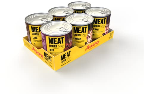 JOSERA Meat Lovers Pure Multipack (6 x 800 g) | Adult | Premium Nassfutter für ausgewachsene Hunde | 4 Verschiedene Sorten | hoher Fleischanteil (68%) | getreidefrei | Hundefutter nass | 6er Pack