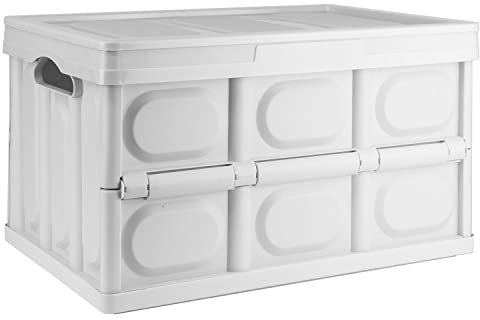 TekBox 30L White Storage Box with Lid Folding Stackable 30 Litre Lidded Plastic Crate Tub Boxes (1)