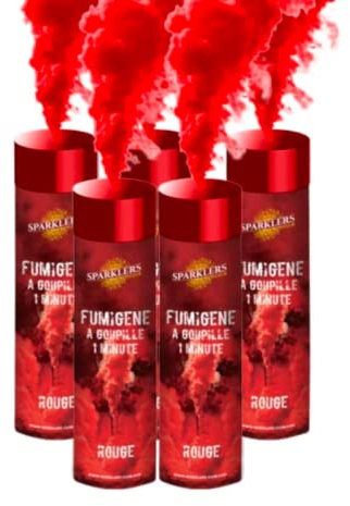 SPARKLERS CLUB Lot de 5 Fumigènes a Main 1 MINUTE couleur Rouge - Déclenchement à Goupille, durée 60 secondes, fumigene couleur à tenir en Main - fumigene a main - Catégorie F1 - LIVRAISON 24/48H