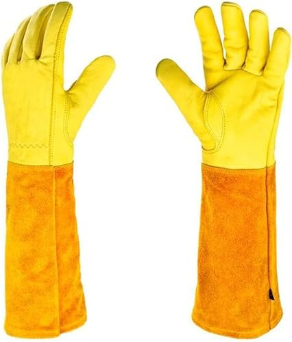 Gartenhandschuhe, Arbeitshandschuhe, Lederhandschuhe, Arbeitshandschuhe, lange Gartenhandschuhe aus Hirschleder, zweilagige Schutzhandschuhe for Pflanzen von Blumen und for Beschneiden von Zweigen, Ge