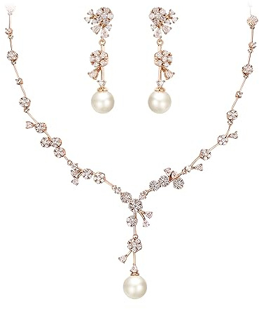 EVER FAITH Perle Schmuckset Hochzeit Runde kubische Zirkonia weiß simuliert Floral Cluster Halskette Ohrringe Set Silber-Ton