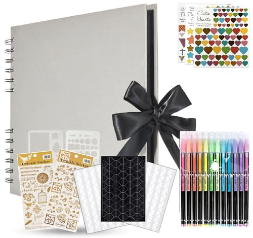 KASZOO Fotoalbum zum Selbstgestalten, DIY 80 Schwarze Seiten, Kann als Abschluss Geschenk, Geburtstagsgeschenk, Hochzeitstagsgeschenk, grau