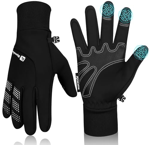 IRYNA Fahrradhandschuhe Thermo Winterhandschuhe Herren Damen, Wasserabweisende Touchscreenhandschuhe Winddichte Laufhandschuhe rutschfeste Sporthandschuhe (Schwarz, L)