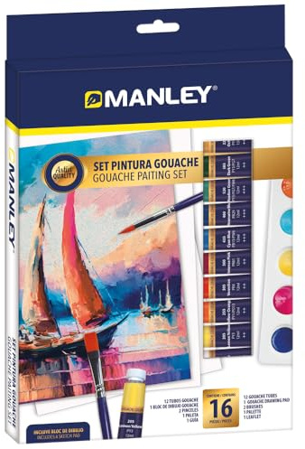 Manley 16 delar gouache-målningsset | Perfekt för nybörjare | Gouache-målning av konstnärlig kvalitet | Intensiva färger och lätt att blanda.