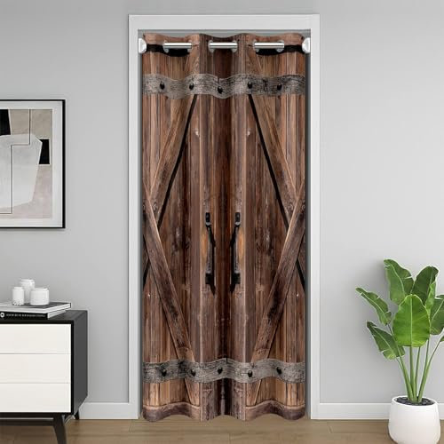 Türvorhang mit Holzstruktur, 1 Panel, 106,7 cm B x 203,3 cm L, Bauernhaus-Spleißgeometrie, Holzstreifen, Türvorhang für Wohnzimmer, Western-Cowboy-Schlafzimmer, Dekoration, Verdunkelungsvorhang für