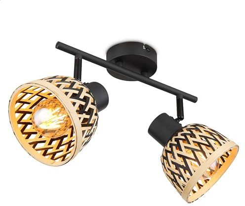 INNOVATE LED Deckenlampe Holz schwarz Deckenstrahler E27 Fassung 2x Spots Deckenleuchte schwarz Deckenstrahler Bambus Lampe Holz Deckenlampe Bambus 2 flammig schwarze Wohnzimmer Lampe