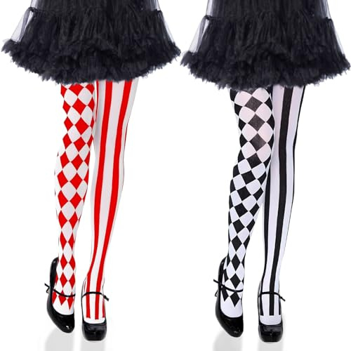 Hpbaggy 2 paia Collant a Righe in Donna,Collant da Pagliaccio,Collant Clown Tights, Calze Sopra Ginocchio donna,Collant a Righe Calze per Donna Ragazza Carnevale Cosplay Halloween Festa