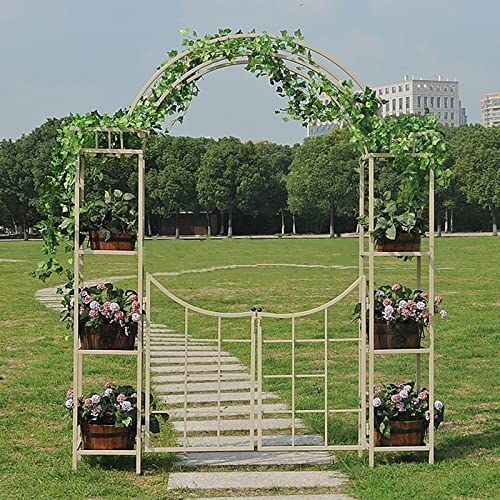 Rosenbogen Torbogen Rankhilfe Wetterfester Gartenbogen mit Tor, H225 x B188,8 x 34 cm, Rosenbögen, Wachstumsunterstützung für Kletterpflanzen, dekorativ, robust, stabil, schwarz, helle Farbe (Größe: