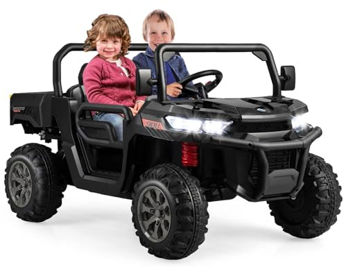 COSTWAY 12V Auto Elettrico per Bambini, Trattore Elettrico con Scatola di Scarico, Macchina Elettrica con Pala Telecomando e Musica, Regalo per Bambini 3-8 Anni, 3-8 km/h (Nero)
