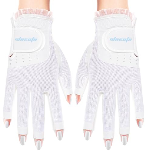 YaoFafa2178 1 Paar Damen Golfhandschuhe, Fingerlose, Atmungsaktive Golfhandschuhe, Sonnenschutz Touchscreen Fäustlinge, Sporthandschuhe für die Linke und Rechte Hand,White,S(Length18cm)