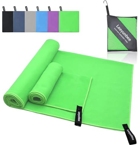 Leeyunbee Asciugamano Microfibra Set di 2, 160 x 80 cm Telo Mare Microfibra e 80 x 40 cm Asciugamano Palestra, Asciugamani in Microfibra ad Asciugatura Rapida, per Sport, Viaggio, Spiaggia (Verde)