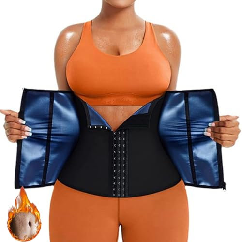 Weyot Bauchweggürtel Damen, Waist Trainer Damen Verstellbar, Beschleunigender Schweißgürtel, Gewichthebergürtel Für Sport, Laufen, Taille Trimmer,L,Blue