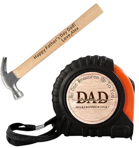 Set d'outils personnalisé avec mètre ruban et marteau pour papa, ensemble personnalisé avec mètre ruban gravé et marteau à manche en bois, cadeaux pour la fête des pères, Saint-Valentin, anniversaire