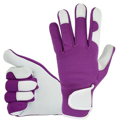 COLOURLINX Ladies Leather Gardening Thorn Proof Rigger Work Gloves, Safety Working Girls Women Garden Tools Mechanic Breathable Non-Slip Protection Mittens (Purple, M)
