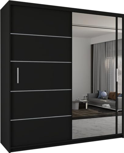 SLIDING WARDROBE 4U Indiana Free Standing Double Sliding Mirror Door wardrobe (Black, 203cm)