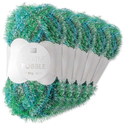 Frida's Wollhaus Rico Design 5 x 50 g Creative Bubble Schwammgarn Wolle Stricken Häkeln 57 Farben (005 | Print Grün Mix)