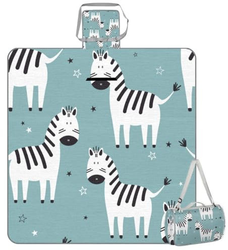 Mularoka Zebra Star Picknickdecke, wasserdicht, sanddicht, faltbar, Stranddecke, 150 x 145 cm, extra groß, tragbar, waschbar, Outdoor-Matte für Camping, Park, Gras, Wandern, Reisen