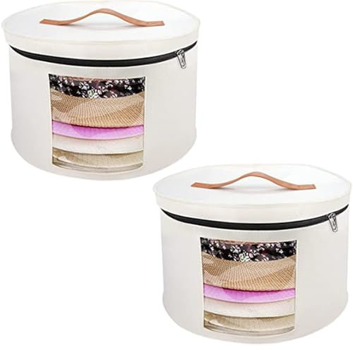 Oungy 2 Pack Hat Boxes with Lids, 40x26cm Round Hat Storage Box with Lids, Large Felt Hats Box Foldable Travel Hats Storage Bin for Home, Office, Wardrobe (White)