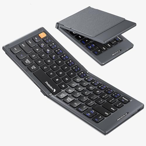 ProtoArc Teclado compacto plegable para teléfono y tableta, teclado Bluetooth de viaje de bolsillo XK04 con cubierta de piel sintética, flujo de trabajo de 3 dispositivos para escribir sobre la marcha