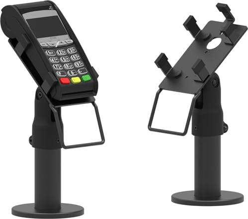Soporte ergonómico para terminal de pago POS de contador - Soporte de terminal de pago con mango, rotación de 180°, inclinación a 45°, montaje para tornillos o adhesivos (universal)