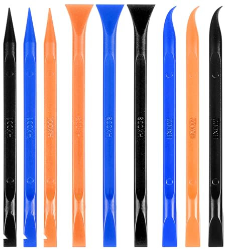 9 Pieces Plastic Scraper, Non-Scratch Carbon Fiber Scraper Tool Multi-Purpose Label Scraper Cleaning Tool for Tight Spaces Kitchen Crevices Food Paint Dirt Labels Oil Stains (3 Colors)