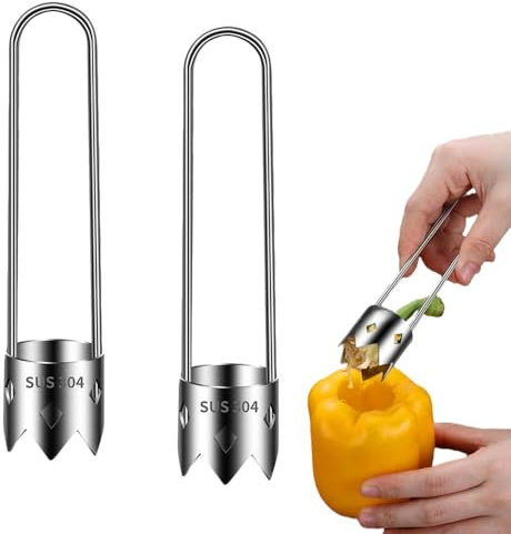 OURASHERO 2 Stück Obst- und Gemüseentkerner aus Edelstahl, rote Paprika, Samenentferner, universeller tragbarer Kernkernentferner, Apfel, Birne, Gurke, Bitterkürbis, Gemüseentkerner, Küchenhelfer