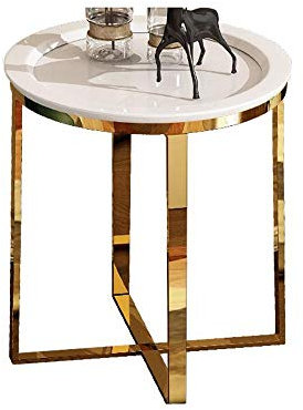 Sofa-Beistelltisch für das Wohnzimmer, Tablett-Beistelltisch, goldener Couchtisch, kleiner runder Tisch, Beistelltisch aus Edelstahl, Telefontische, 2 Farben (Farbe: Gold + Weiß, Größe: 19,6