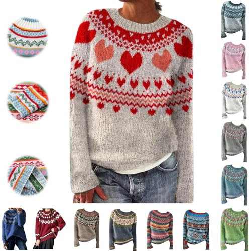 TEPT Dirio Womens Christmas Fair Isle Jumpers, Nordic Knitted Long Sleeve Crewneck, Lightweight, Funny, Sale