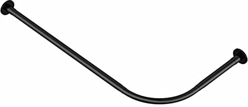 LLSZAHD Asta Tenda Doccia per Vasca Vasche da Bagno, Bastone Tenda Doccia Angolare Curvo A Pressione Tipo L, Bastone Tenda Doccia Circolare Regolabile, 60 To 80 X 80 To 120cm, Nero