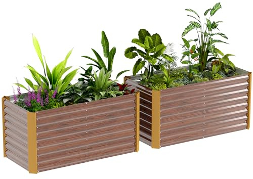 Set di 2 aiuole rialzate Outsunny, resistente alle intemperie, aiuola per piante, aiuola a telaio freddo, fioriera, fioriera in acciaio zincato, fioriera per terrazza e giardino, 120 x 60 x 60 cm