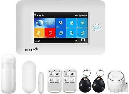 HEALBYBLE Smart Alarm 4G 433MHz Wireless GPRS Pantalla táctil s de Alarma de Seguridad antirrobo for el hogar Inteligente con Sirena Detector de Humo Sensor de Puerta,Protección Antirrobo