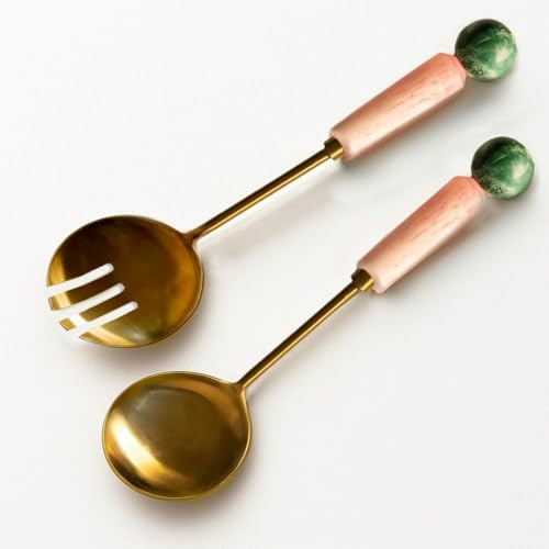 Folkulture Salad Servers or Salad Hands | (12 X 3) Pink Metal with Resin Salad Tongs for Serving or Serving Spoons | Tongs for Serving Pasta or Fruit or Salads | Stainless Steel Salad Forks